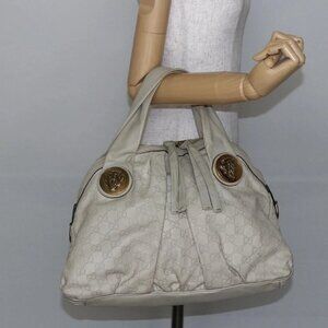 GUCCI GG Canvas Guccissima Historia Bag Leather White Gold